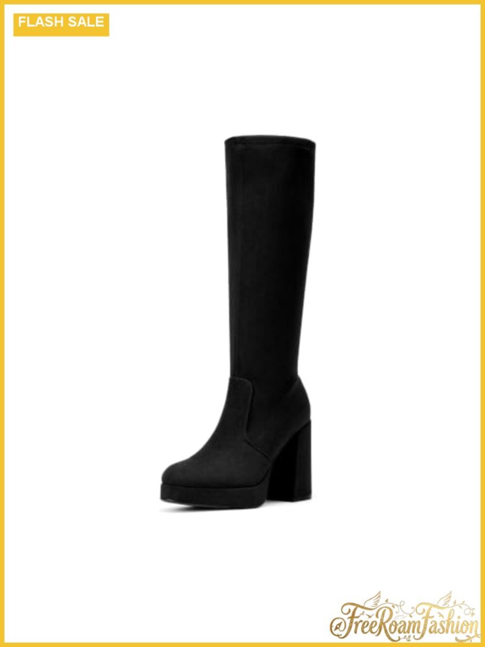 Faux Suede Chunky Platform Knee-High Boots with Heel